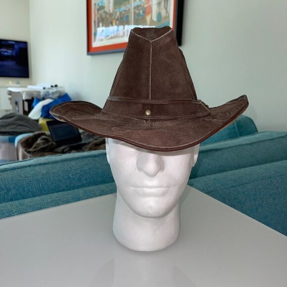 Handmade Vintage Mens Cowboy Hat Stamped Leather Size Small Western Brown Suede - Picture 13 of 13